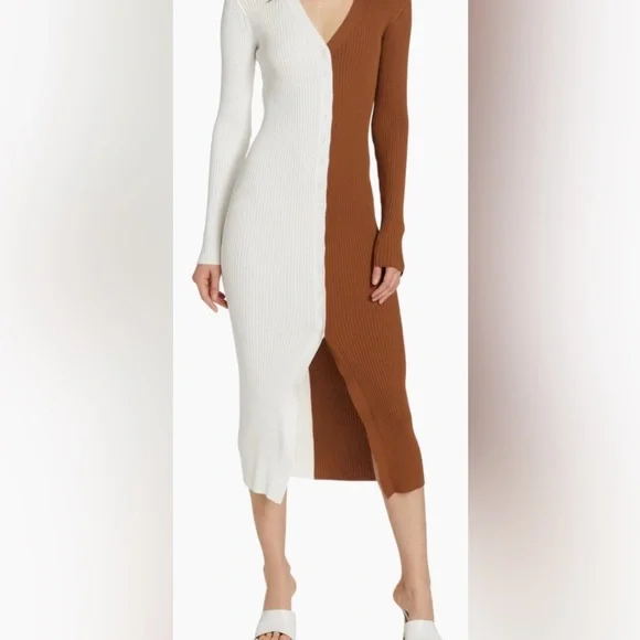 STAUD Two-Tone White and Brown sweaterDress